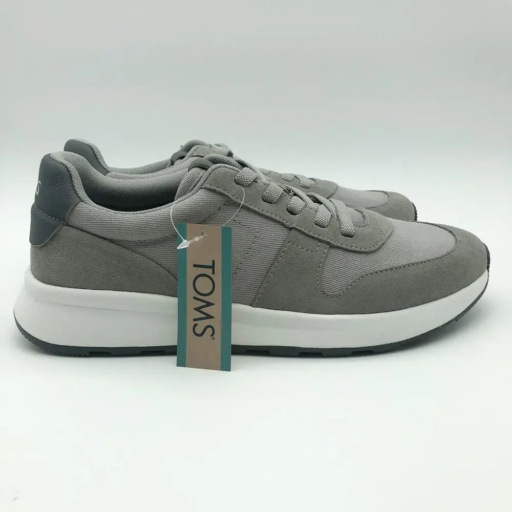 Toms Mens TRVL LITE Retro Runner Casual Sneakers Size 12 Grey Suede Twill NIB